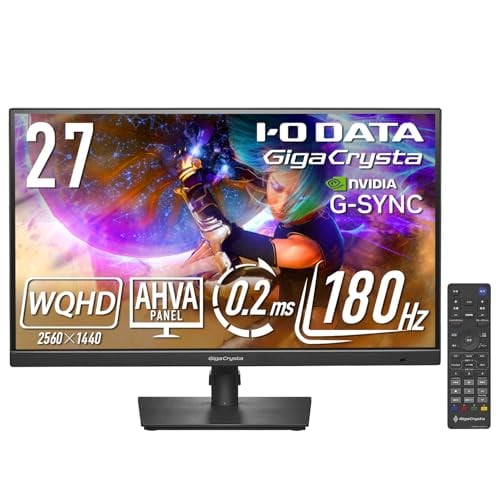 IODATA ゲーミングモニター 27インチ GigaCrysta WQHD 180Hz AHVAパネル ブラック(HDMI×2/DisplayPort/VESA対応/高さ調整/縦横回転/土日サポート