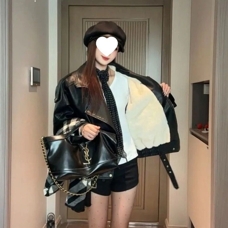 裏地付き厚手秋冬新作レザージャケットレディース レザージャケット 風 ゆったりバイカージャケット