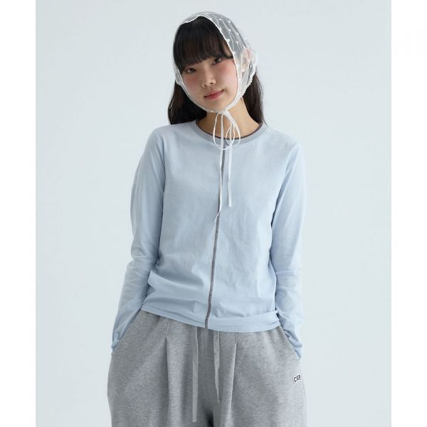 (ウーマン) ステッチポイント ロングスリーブ - スカイブルー