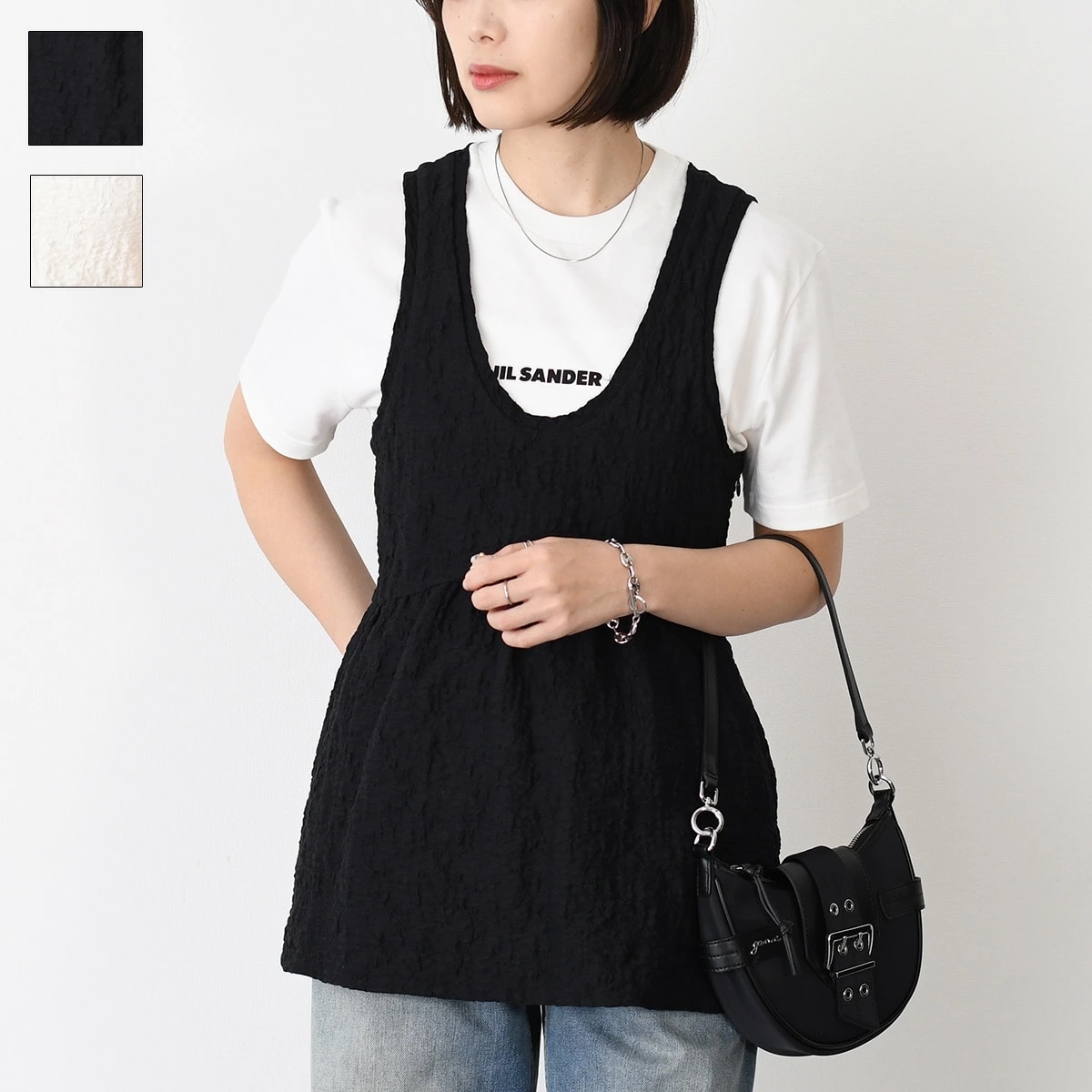 タンクトップ ノースリーブ バルーン トップス J02NC0202 J20138 レディース ブラック ホワイト 春夏 レイヤード人気 おすすめ ギフト