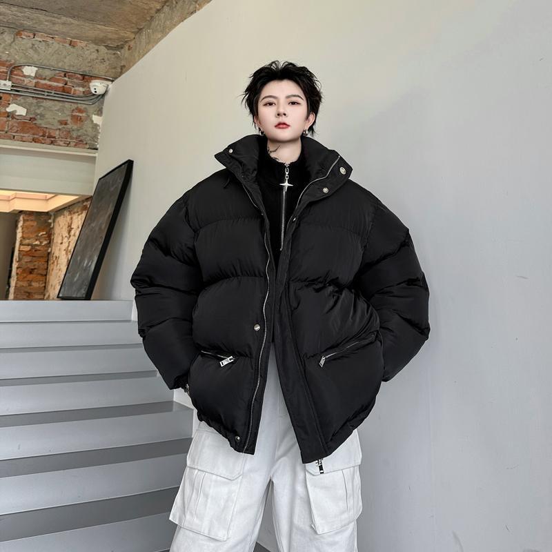 ジャケット メンズ 冬 かっこいい 服 スタンドカラー ジッパー 巾着 厚手 綿 暖かい 綿服