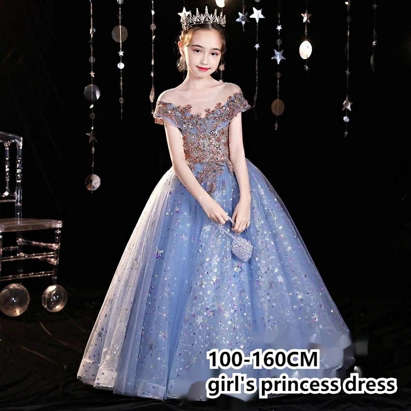 子供ドレス 女の子 ピアノ 発表会 ドレス フォーマル 子ども プリンセスドレス ロングドレス キッズ ワンピース お姫様 結婚式 七五三 ジュニア レースドレス ワンピース 子供 c-lifu-64