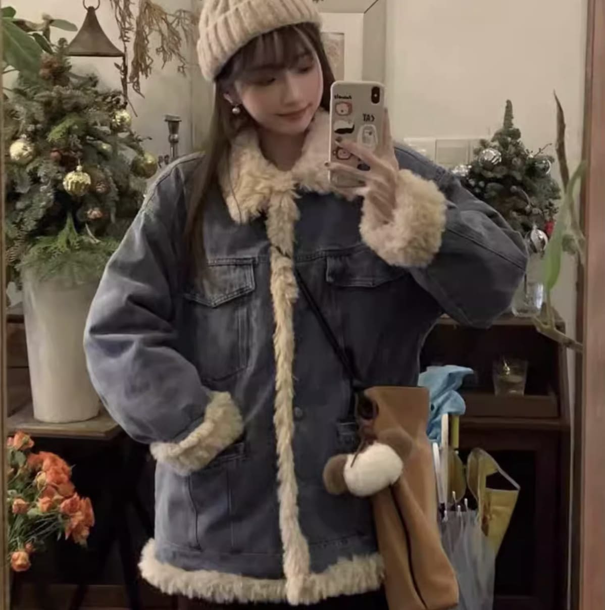 レディース ジャケット アウター 上着 デニムジャケット 長袖 ボリューム袖 襟付き 角襟 ワイド Iライン もこもこ ふわふわ ポケット 前開き デニム ブルーデニム 厚手 大人可愛い きれいめ