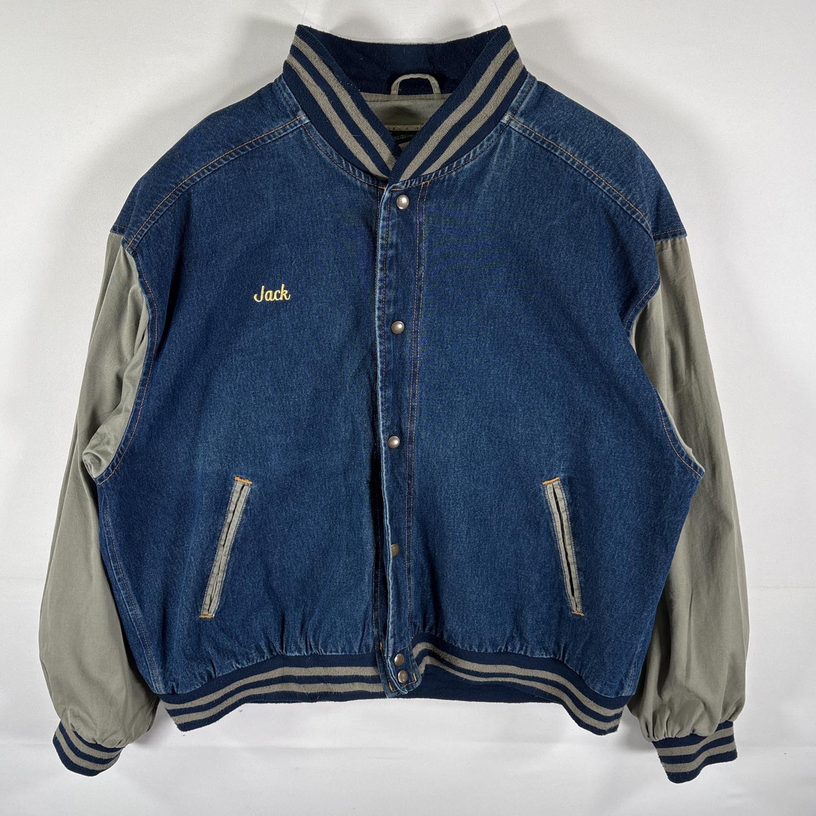 古着 90s/90年代 Signature スタジャン アワードジャケット ツートンカラー ネームロゴ スナップボタン XXL ブルー メンズ