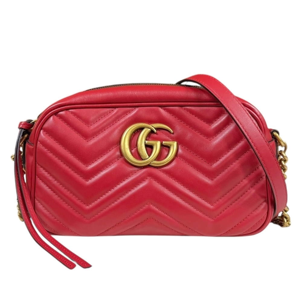 グッチ GGマーモント ショルダーバッグ レザー 447632 レッド GUCCI 中古 美品