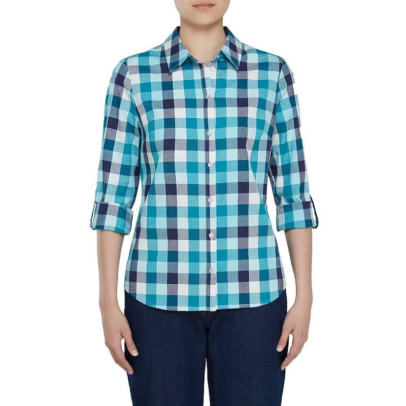 アリソン デイリー レディース トップス ブラウス・シャツ【Allison Daley Petites Long Roll-Tab Sleeve Buffalo Plaid Button Front アリソン デイリー レディース トップス ブラウス・シャツ【Allison Daley Petites Long Roll-Tab Sleeve Buffalo Plaid Button Front