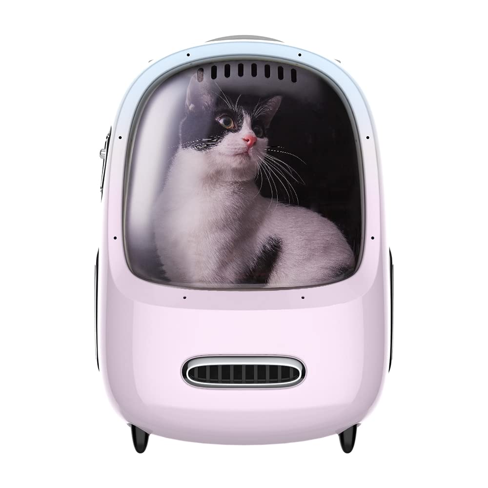 PETKIT猫用キャリーバッグ ペット 通気性 飛び出し防止機能を備え 内蔵ライト 人間工学に基づいた設計 お出かけバック 通院 散歩 旅行 小型犬用 軽量 (ピンク)