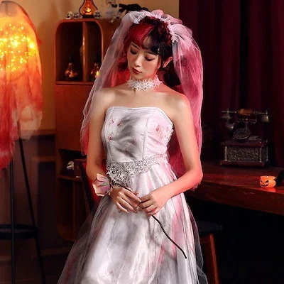 ハロウィンコスムアート写真ミイラロングスカート鬼魅白鬼花嫁