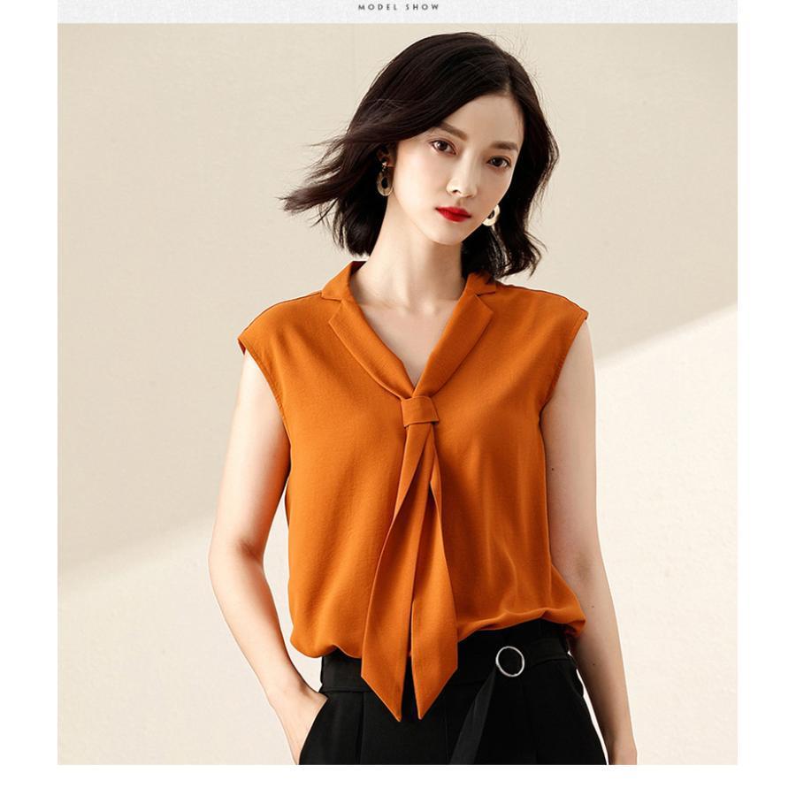 インナー タンクトップ ブラウス レディース 夏 ノースリーブ Vネック トップス シフォン 通勤 大人 OL オフィス ビジネス オシャレ 6,008円