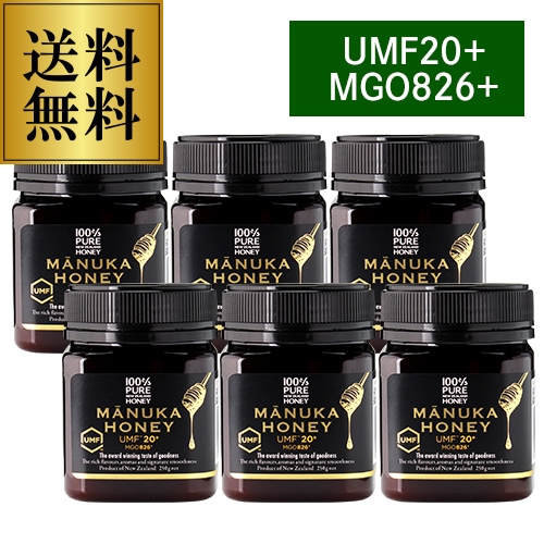 マヌカハニー UMF20＋ MGO826＋ 250g×6個 生マヌカ プレミアムハニー UMF20 MGO