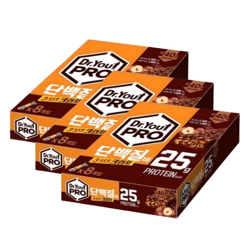 Dr.You PRO プロテインバー 3ナッツクランチ 70g×8個 3箱 高たんぱく ナッツバー 韓国お菓子 間食 個包装