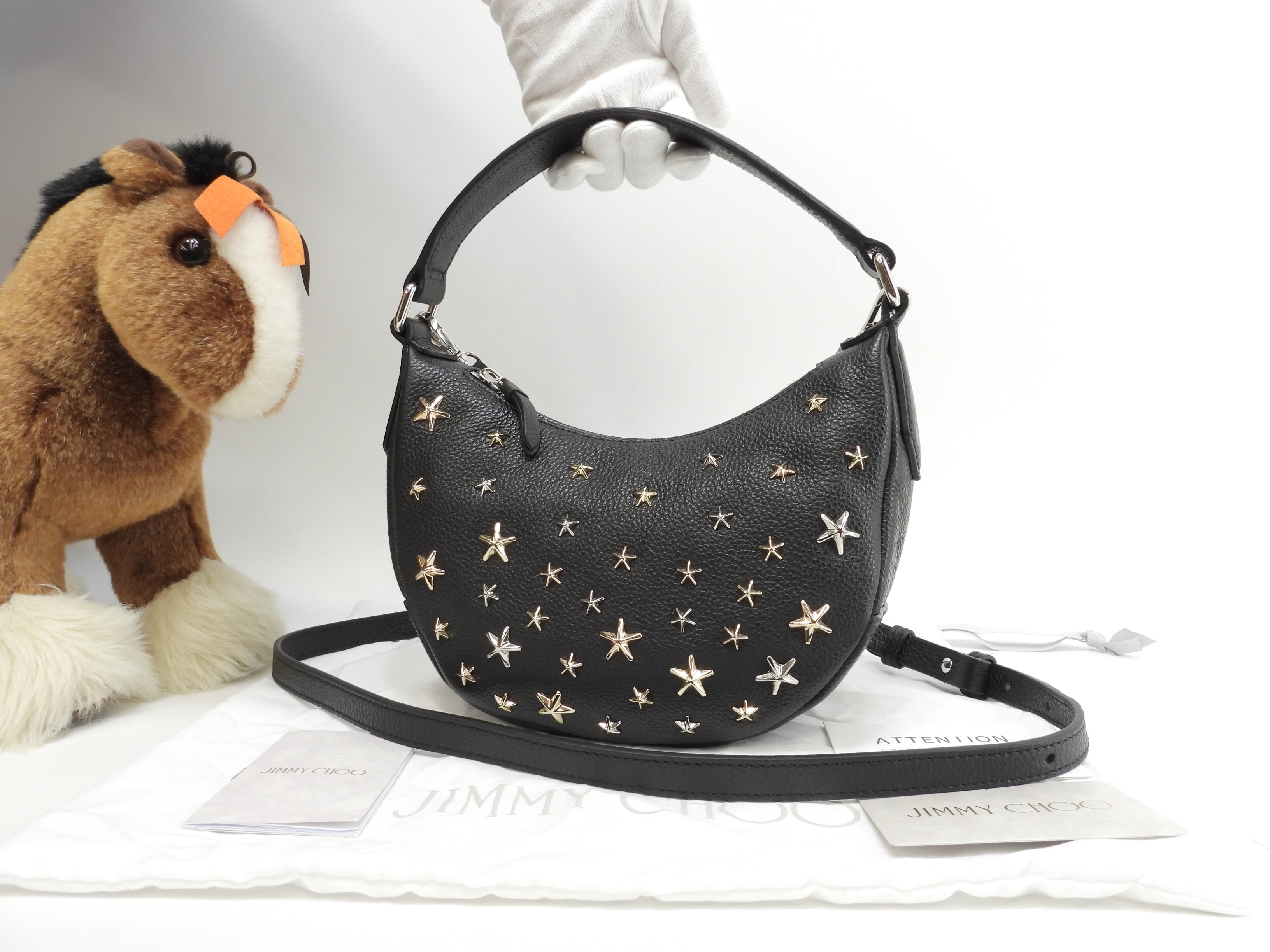 スカイ スタースタッズ レザー黒 s付ミニハンドバッグ JC 未使用@NDM0YR