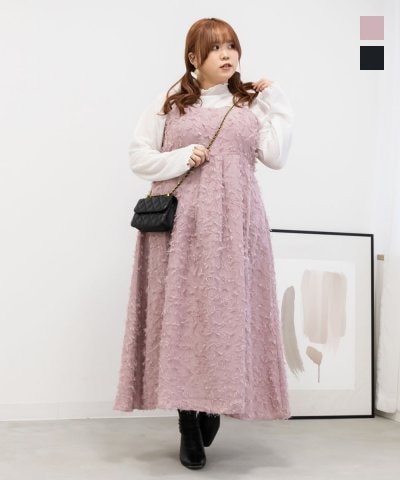 大きいサイズ レディース LL 3L 4L XL XXL XXXL CLETTEオリジナルフリンジジャガードキャミワンピース 5,863円