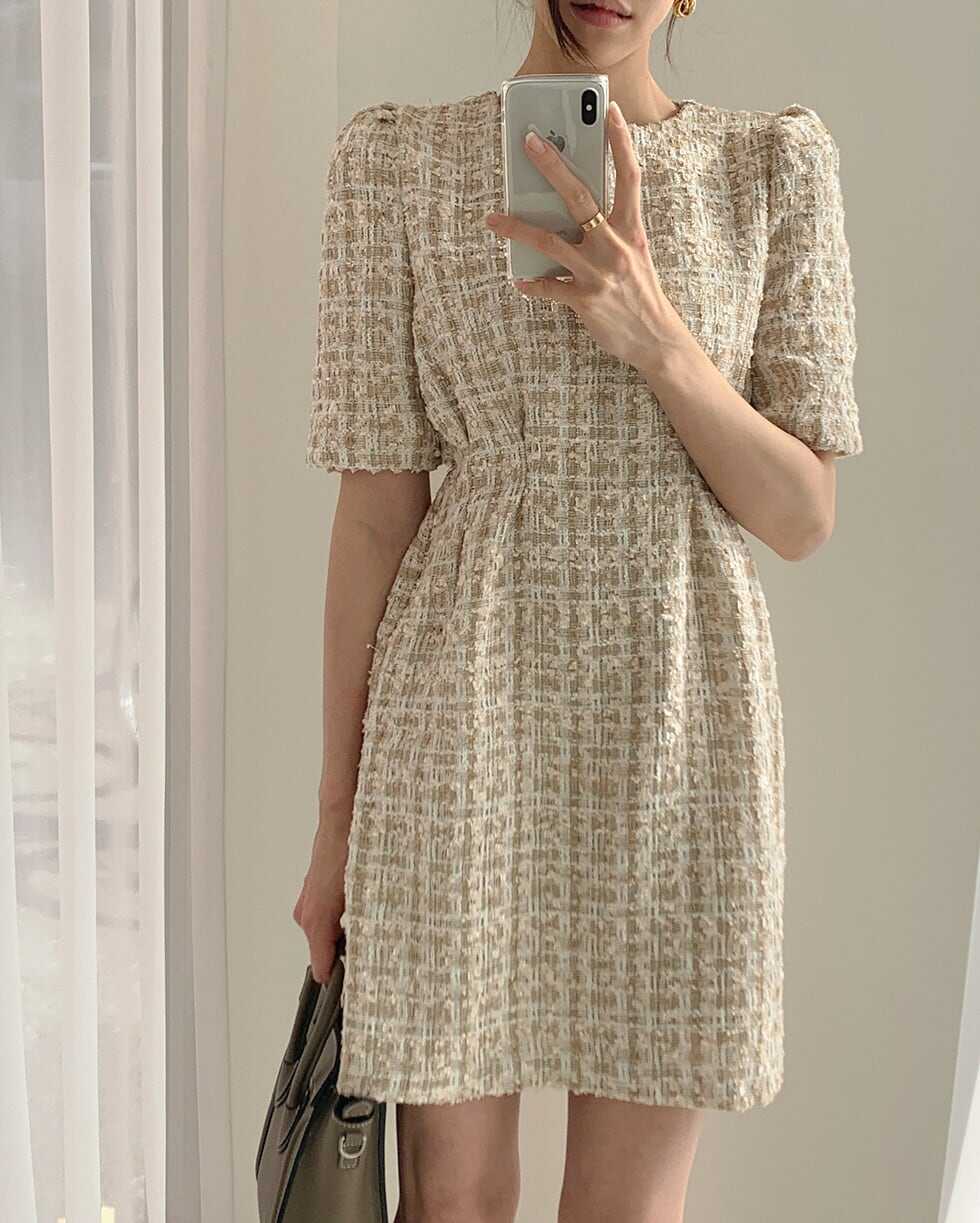 ワンピース 上着 人気 おすすめ おしゃれ お洒落 激安 安い プチプラ 半袖 ラウンドネック　ミニスカート 丸首 ツイード ポリエステル 可愛い かわいい 韓国 きれいめ 大人 上品 lo