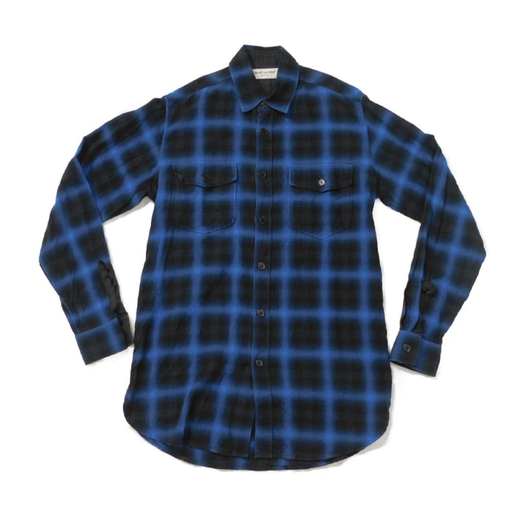 【中古】SAINT LAURENT PARIS 長袖シャツ S ブラック 16AW エディ期 オンブレ チェック シャツ エディ スマリン 392945 Y826L