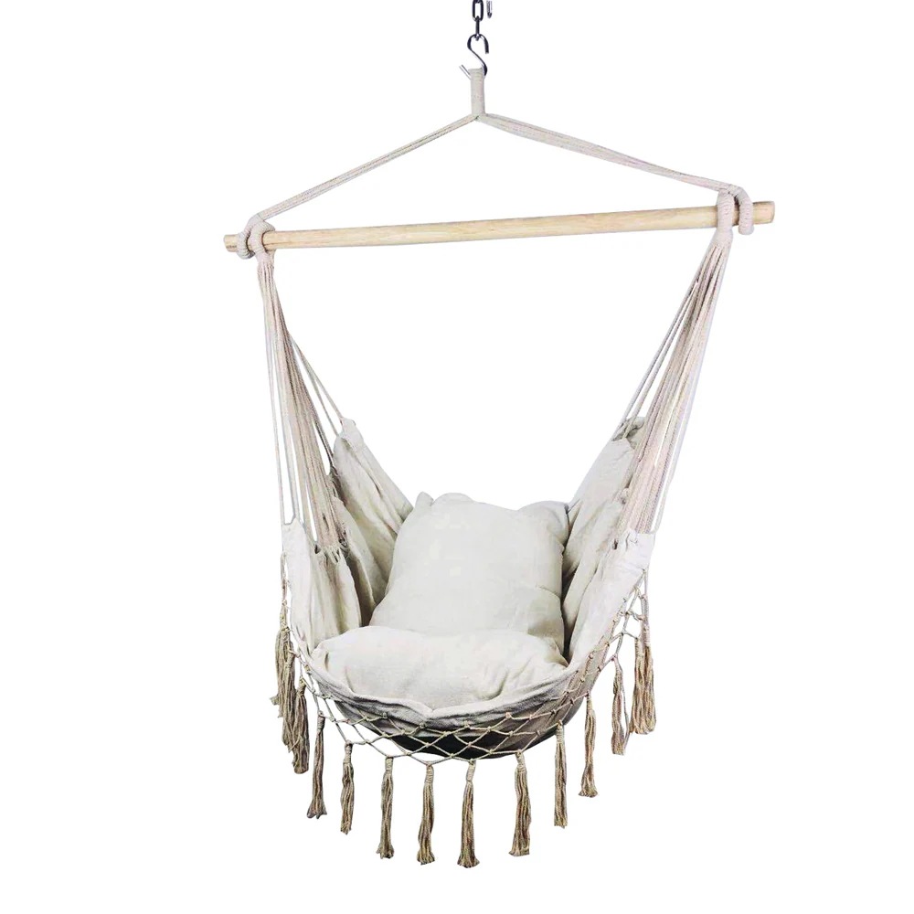 スイングチェア ハンモック ハンギングチェア ハンド編みマクラメ 吊り下げ式 大人＆子供兼用