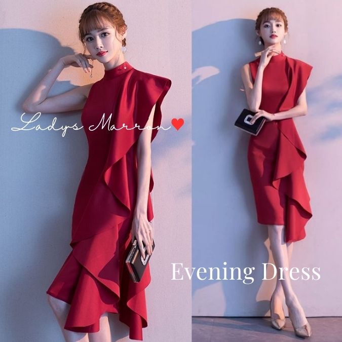 6月の新製品すぐに発送可能 お呼ばれドレス 結婚式 赤ドレス パーティードレス 韓国 個性的 かっこいい 二次会ドレス 成人式ドレス タイトドレス キャバドレス キャバ嬢ドレス アシンメトリー アシ 7,625円