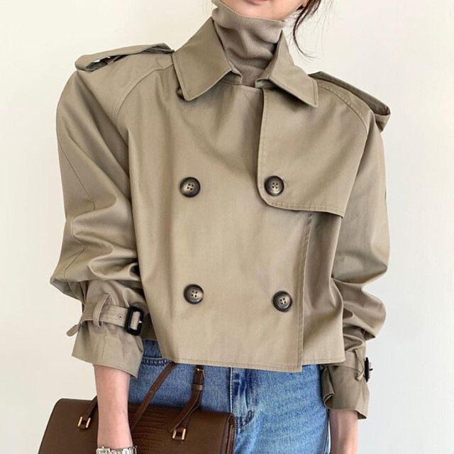 【送料無料】レディース トレンチコート ショート丈 ダブルブレスト レトロ 大人可愛い