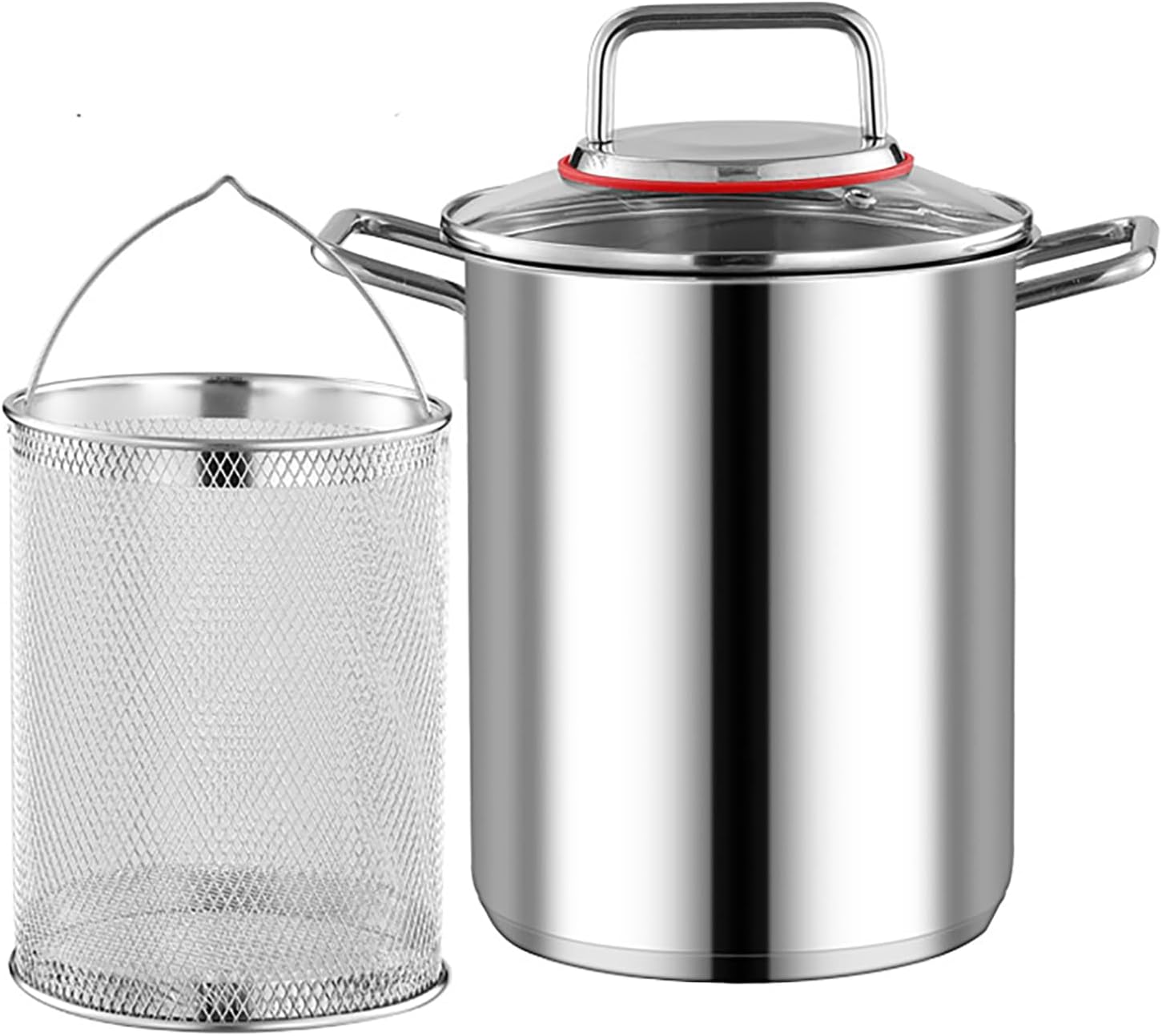 パスタ鍋 揚げ鍋 パスタポットステンレス構造 深型 鍋蓋付 ステンレス 湯切りパスタポット 煮物 お手入れ簡単 オール熱源対応 パスタ鍋 マルチクック そば うどん そうめん 麺に最適 (201 揚げ