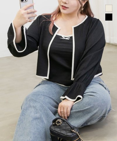大きいサイズ レディース LL 3L 4L XL XXL XXXL CLETTEオリジナルバイカラーアンサンブル