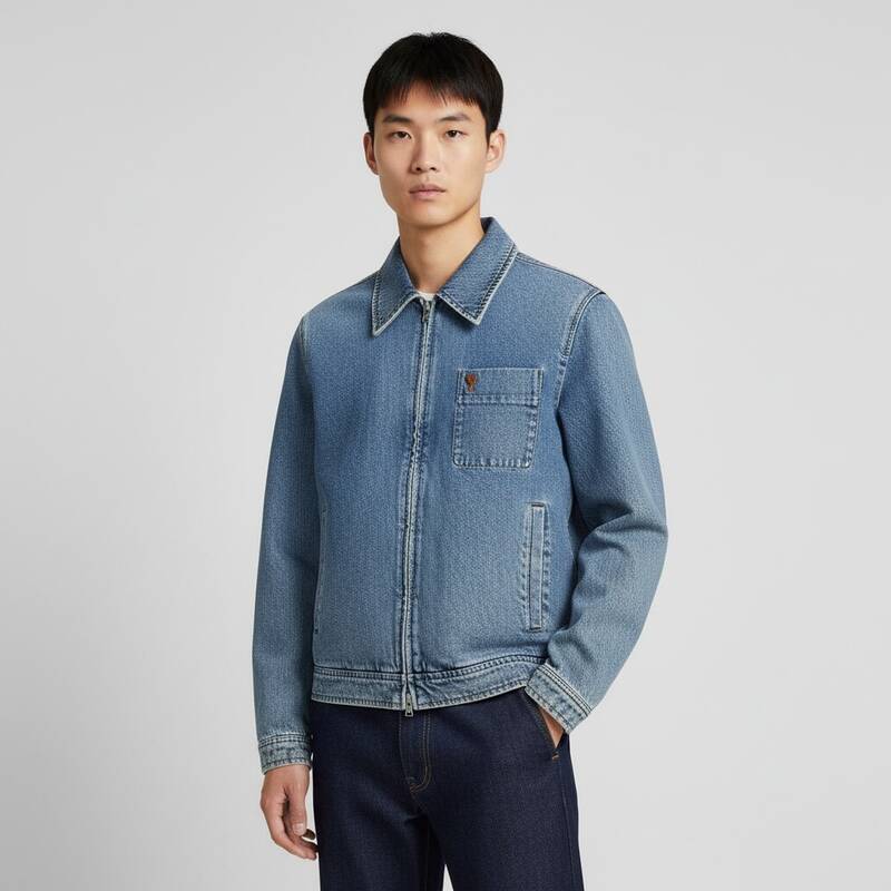 アミ スモールハートロゴ ジップアップ デニム メンズジャケット HJK835 DE0046 480