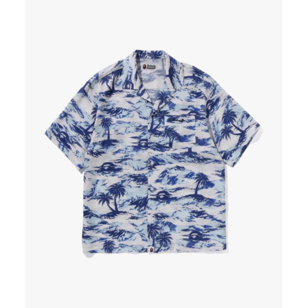 BAPE Palm Tree Camo Open Collar Pocket SS Shirt M BLUE 0 30,895円