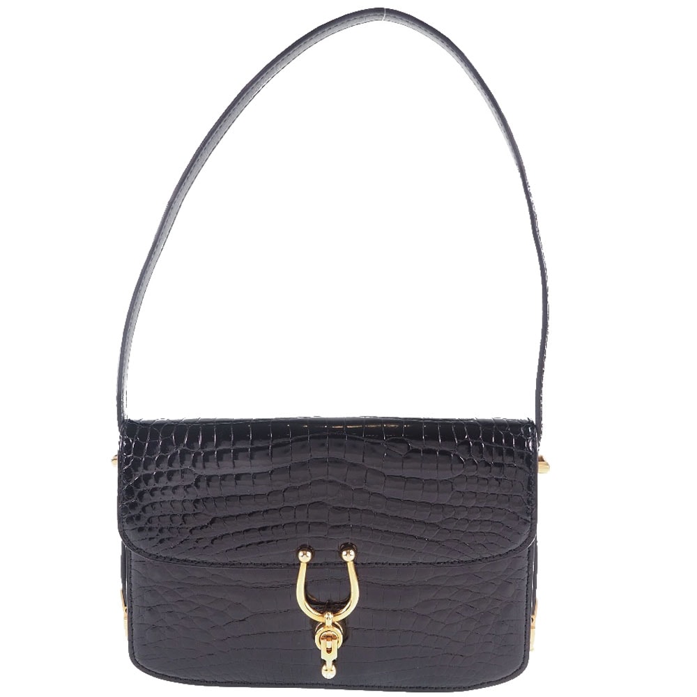 MORABITO モラビト クラッチバッグ ショルダーバッグ クロコダイル 黒 レディース 中古品 A-ランク