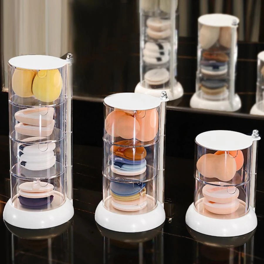 【超お得1つ買うと10個もらえる】[今日は安い-出荷が早い]パフ収納 360度回転 パフケース クリア 収納トレイ 2段3段4段回転収納ボックス 透明 化粧コットンケース 113,355円