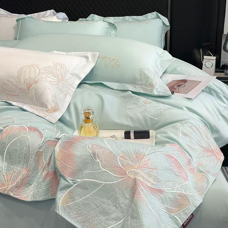 Class A 100s Xinjiang Long Velvet Cotton Four-piece Set Floral Cottoned Quilt Cover Cover Pure Cotto