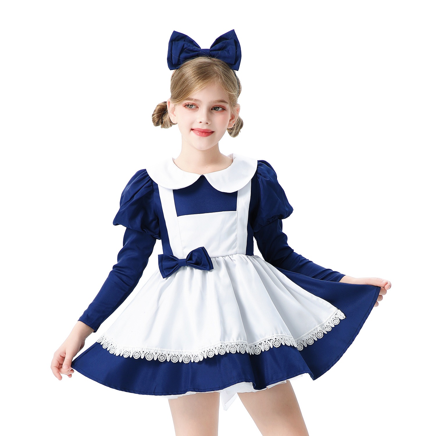 2025ヨーロッパとアメリカの子供服ブルーアリスメイドドレスプリンセスドレス女の子田園風ファームドレスパフォーマンス衣装