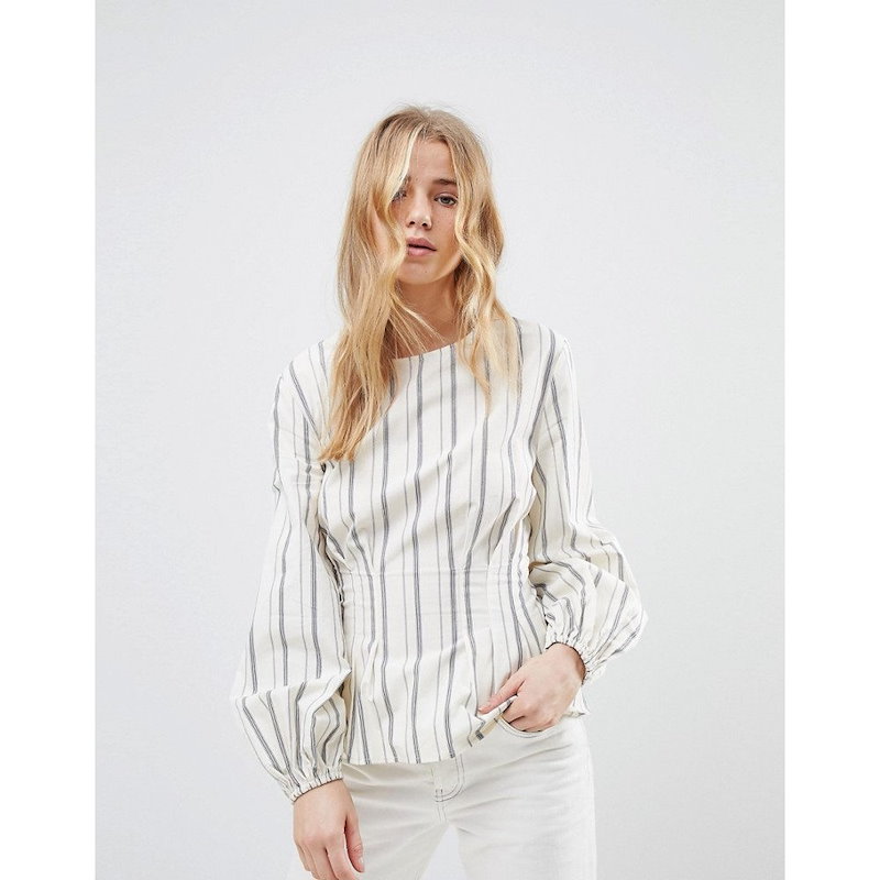 ニュールック レディース トップス【New Look Stripe Cotton Puff Sleeve Top】White pattern ニュールック レディース トップス【New Look Stripe Cotton Puff Sleeve Top】White pattern