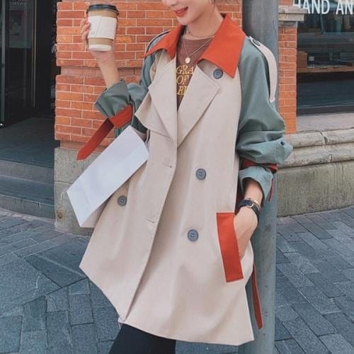 【急速出荷 2025年新作】アウター トレンチコート スプリングコート 春コート ショートコート オルチャン 可愛い 無地 春 秋 長袖 ショート丈 ベーシック 薄手 ウエストベルト カジュアル バイ