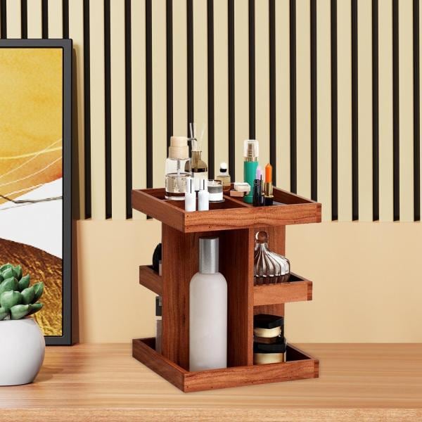 オーガナイザー 化粧品収納ボックス ケース 装飾 360度木製 メイクアップホルダー 化粧品ラック カウンタートップ リビングルーム デスクトップ用