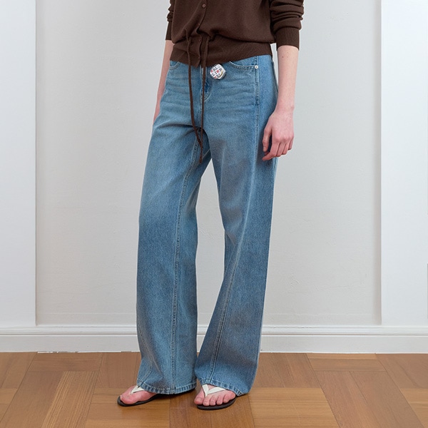 CURVED LINE DENIM PANTS BLUE