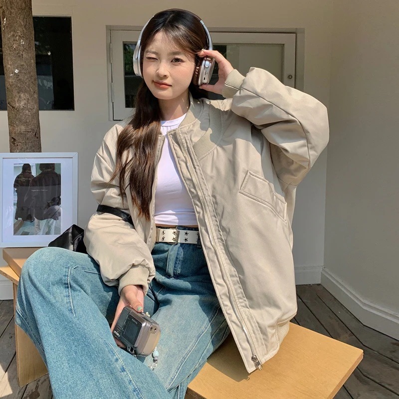 韓国ファッション レトロ ショート トップス 立ち襟 野球服 秋冬 おしゃれ ゆったり ジャケット カジュアル ジャンバー ダウンジャケット