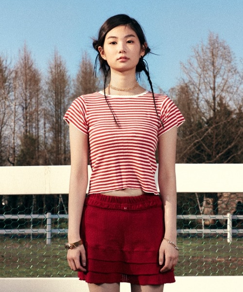 YOUHEE LACE STRIPES TSHIRTS RED YHSTEB005RD