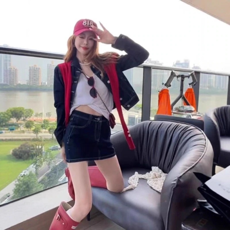 韓国風のセクシーなレトロデニムジャケットとスカートの婦人服2025年秋新作万能カジュアルファッションセット