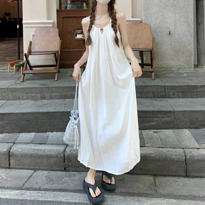 ワンピース ワンピ ドレス キャミワンピ レディース エレガント きれいめ カジュアル 大人 可愛い フェミニン ノースリーブ ロング丈 シンプル リゾート ゆったり リラックス ナチュラル ベージュ