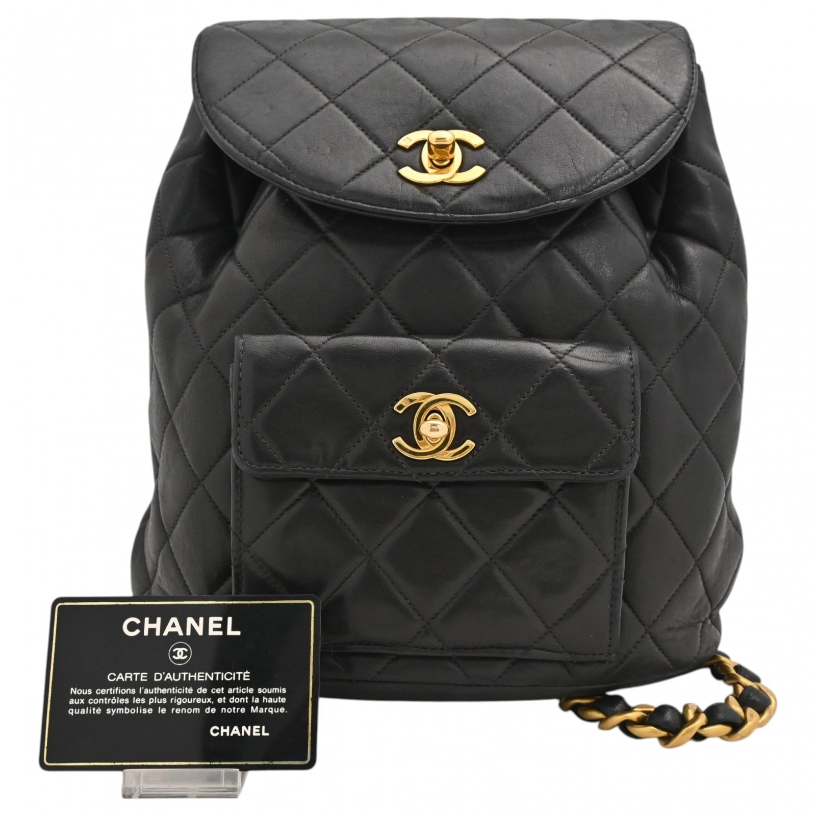【中古】シャネル ココマーク マトラッセ チェーン バックパック リュック ブラック ゴールド金具 Bランク ch33347cc