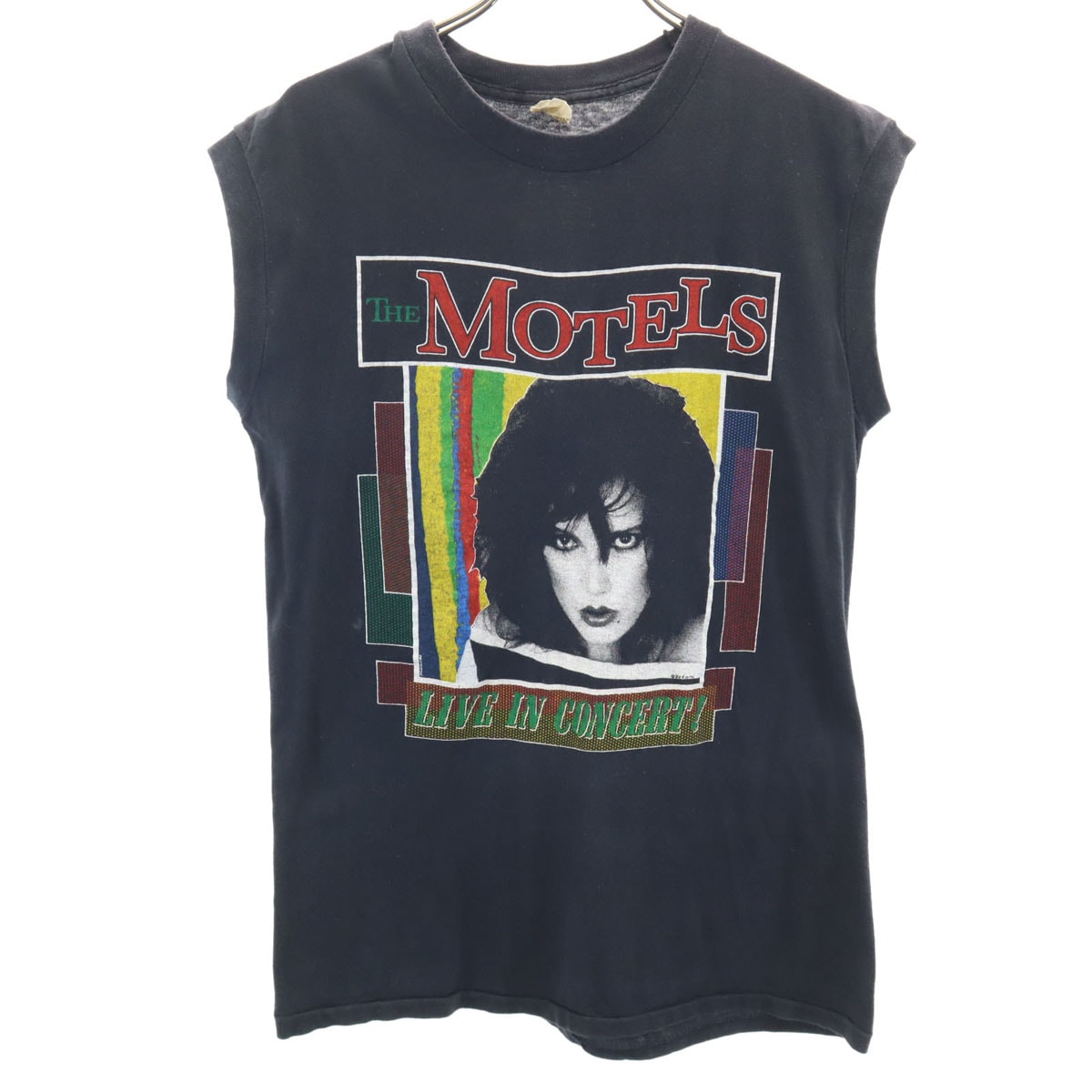 80s USA製 ヴィンテージ THE MOTELS ノースリーブ タンクトップ M ブラック モーテルズ メンズ 古着