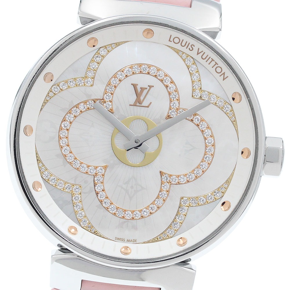 ルイ・ヴィトン LOUIS VUITTON QA021 タンブール ムーン ディヴァイン ダイヤ シェル クォーツ メンズ 良品 箱・保証書付き_960043【中古】