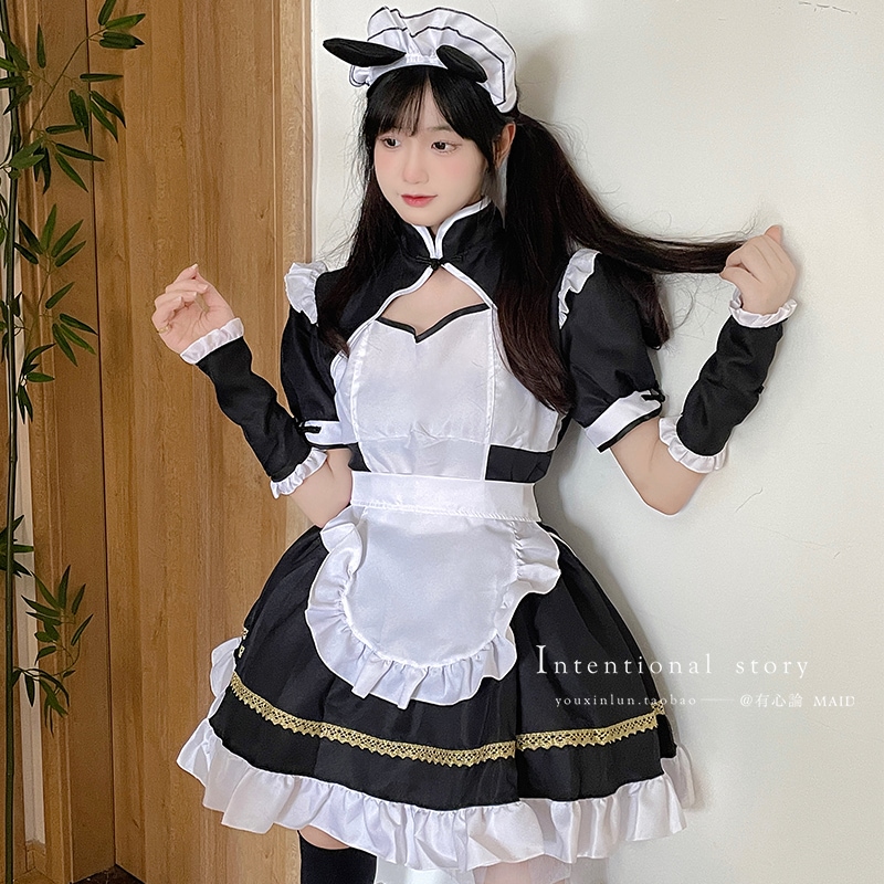 パンダ白黒メイド服ハロウィンロリータ可愛いドレス