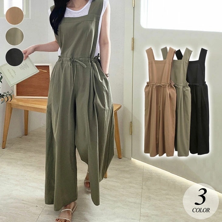 【2025新作 急速出荷】リネン サロペット ワイド パンツ オーバーオール ボトムス レディース 可愛い カジュアル きれいめ シンプル 大人可愛い 春 夏 ゆったり 大きめ 無地 体型カバー つ
