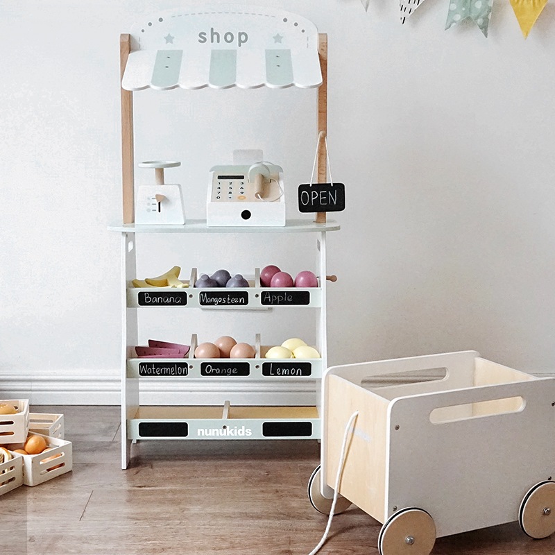 Nunukids Factoryカスタマイズされたセールスカーチルドレンズシミュレーションセールスフルーツと野菜コンビニエンスストアスーパーマーケットレジ
