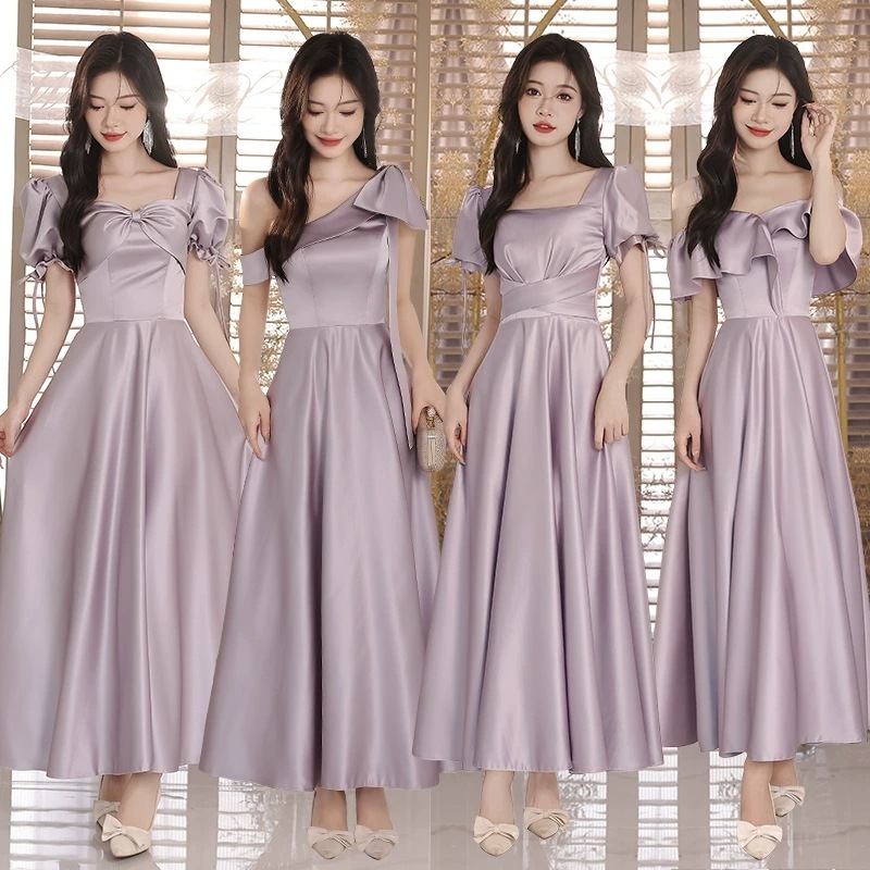 花嫁ロングドレスブライズメイド ドレス グレー お揃いドレス フォーマルドレス 体型カバー Vネック 母親 結婚式ワンピース 同窓会 パーティードレス 26