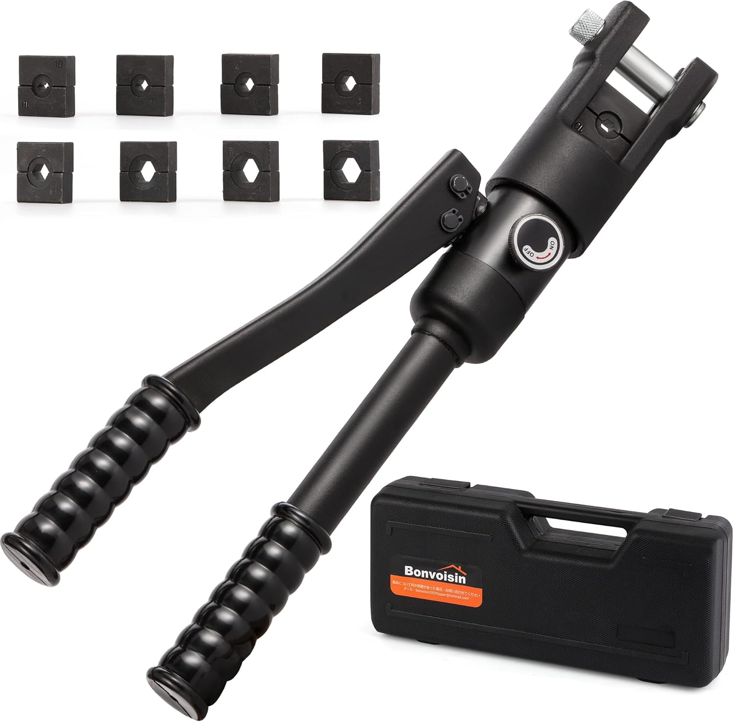 油圧圧着工具 高速型 圧着ペンチ 10-120mm ハイドロプライヤー 銅/アルミ端子用 ダイス8種付き 専用ケース付き 手動 裸端子圧着用 出力12T 日本語説明書 (MK120)