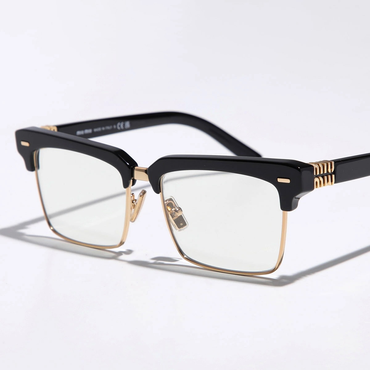 MIUMIU ミュウミュウ サングラス ランウェイ 0MU 10ZS レディース スクエア サーモントブロー型 メガネ 眼鏡 メタルロゴ クリアレンズサングラス