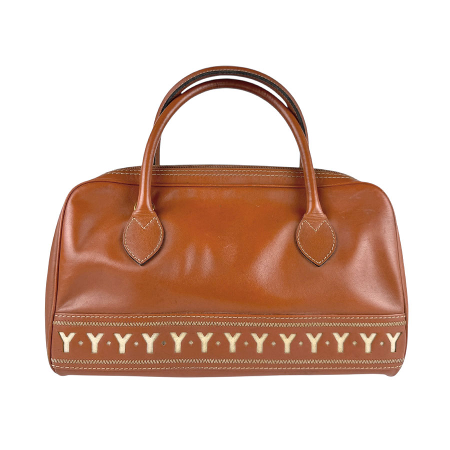 イヴ サンローラン YVES SAINT LAURENT ハンドバッグ レザー ブラウン ゴールド レディース z4900