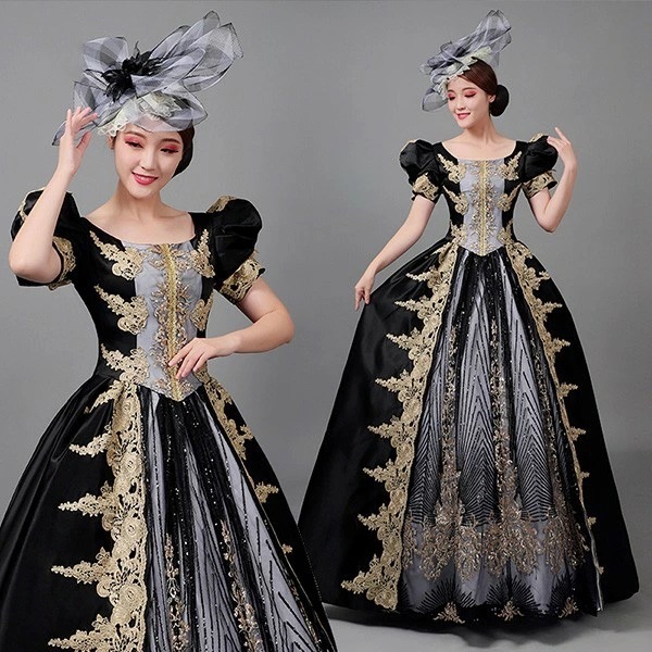 「赤字覚悟セ ール品」中世 貴婦人ドレス ステージ 衣装 中世ドレス ヨーロッパ 貴族 王族服 ジュリエット カラードレス 演出 現代劇演出 ヨーロッパ パーティードレス ブラック eh150jcjc