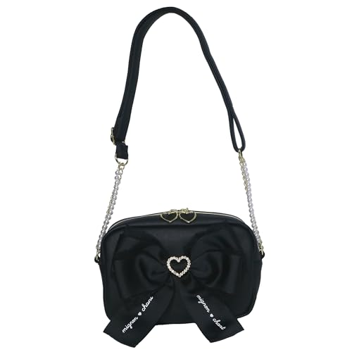 [] ショルダー バッグ リボン パール ブラック 地雷系 量産系 女の子 ガーリー ガールズ ポシェット ハート パール プレゼント ギフト お出かけ